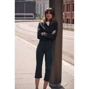 ZARA Women Navy Cropped‎ Dress Pants Elastic Waist Tailored Trousers Size M